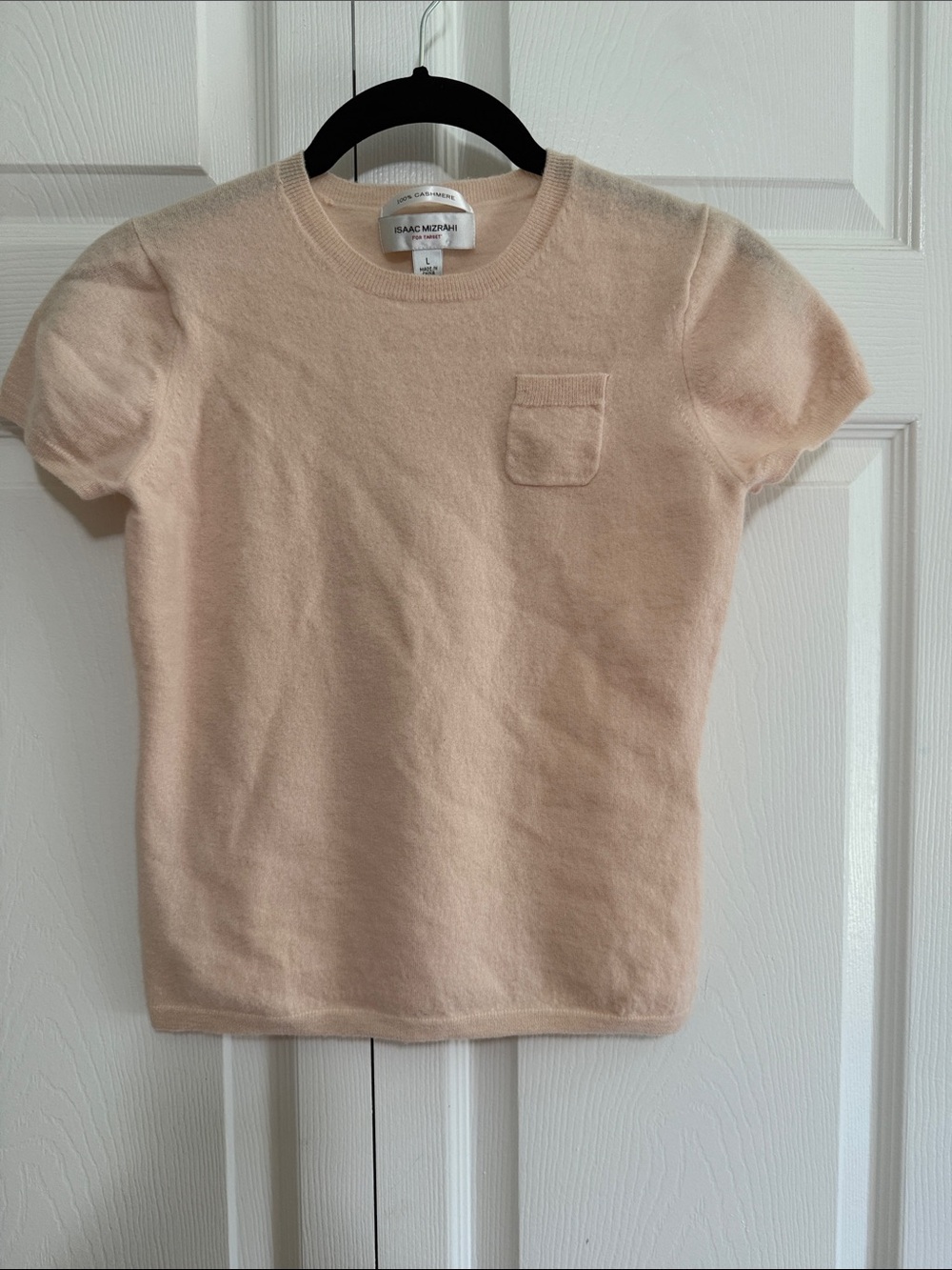 Isaac Mizrahi cashmere Light Blush Short Sleeve Knit Top
